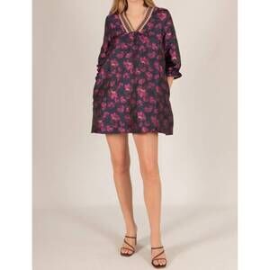 NEW BEFORE YOU COLLECTION floral jacquard 3/4 sleeve dress in navy/fuschia